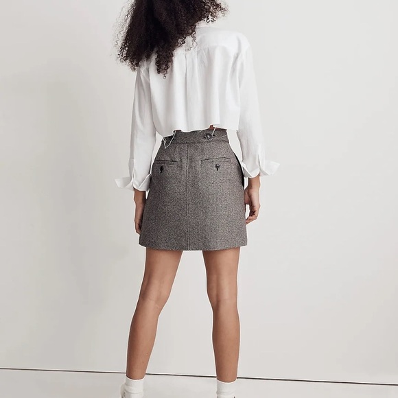 Madewell Button-Front Mini Skirt in Yarn-Dyed Geo black grey size 16W NWT - Picture 3 of 9